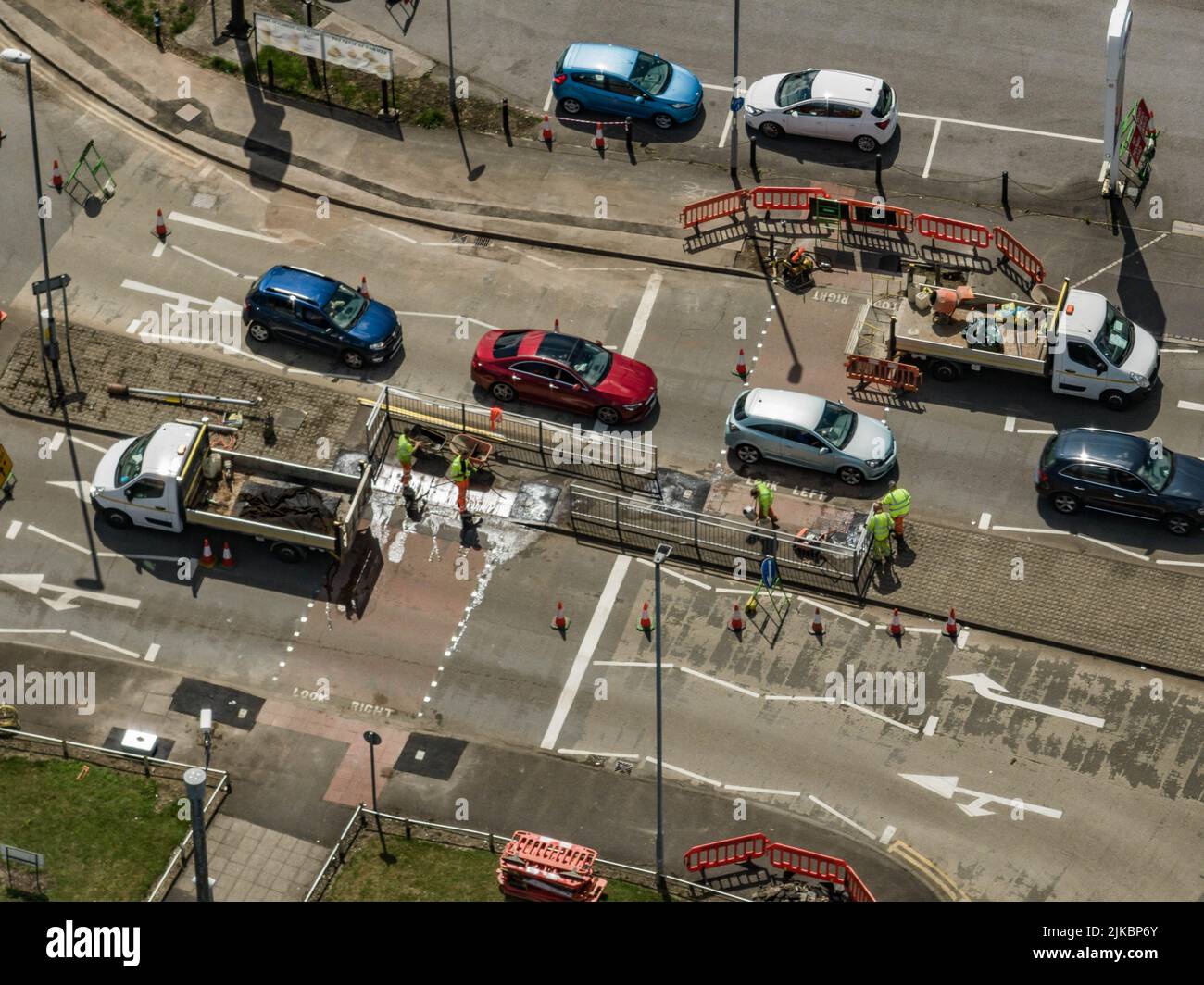 Aerial View Of the Smallthorne Roundabout Roadwork Chaos 2022 August, From the Air, Birds Eye View Stoke-On-Trent Staffordshire Stoke Stock Photo