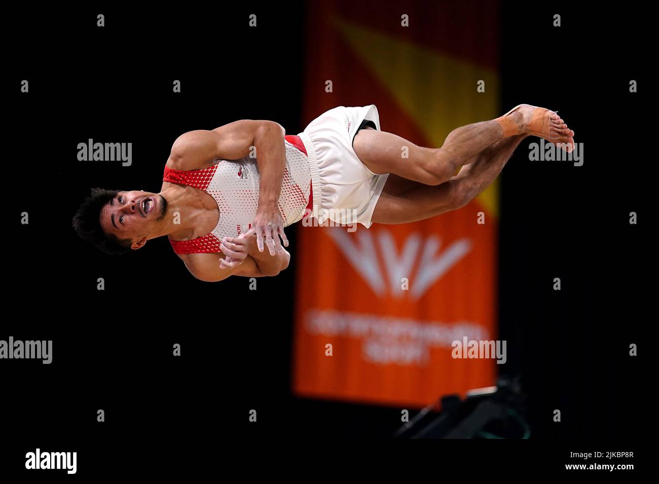 England’s Jake Jarman competes in the Men's Floor Exercise Final at Arena Birmingham on day four