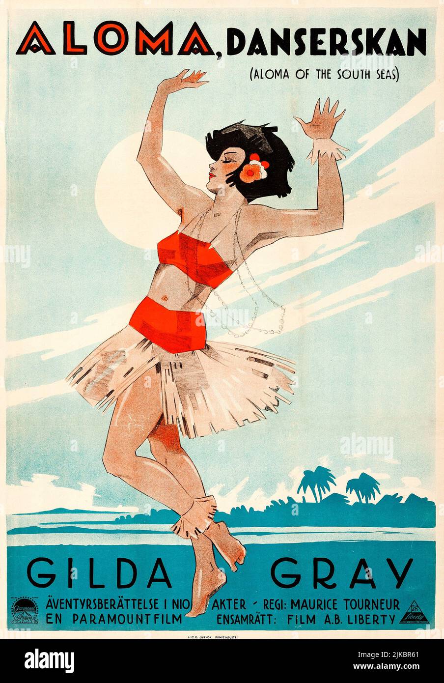 Danserskan - Aloma of the South Seas (Paramount, 1926). Swedish movie poster feat Gilda Gray. Stock Photo