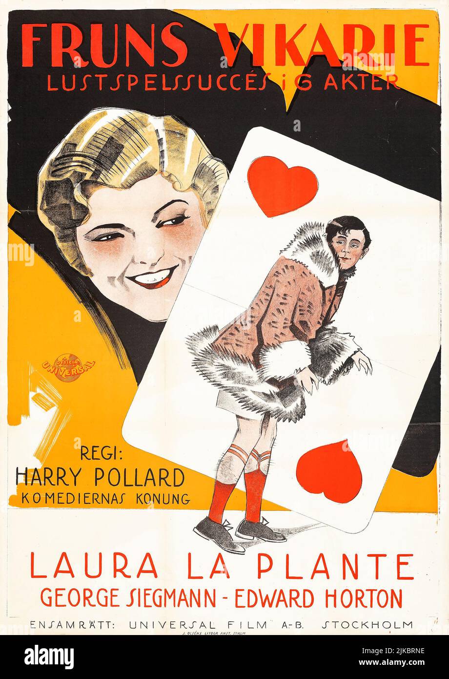 Fruns vikarie - Poker Faces (Universal, 1926) Swedish movie poster feat Laura La Plante. Stock Photo