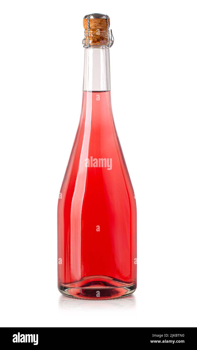 Sparkling red wine bottle, champagne bottle isolated on white
