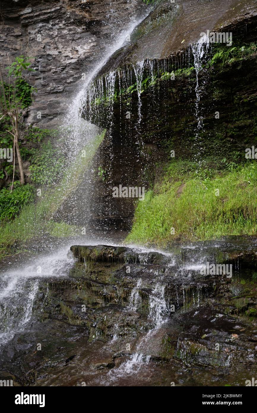 A vertical shot of the beautiful Cathedral Falls in Gauley Bridge, West Virginia Stock Photo
