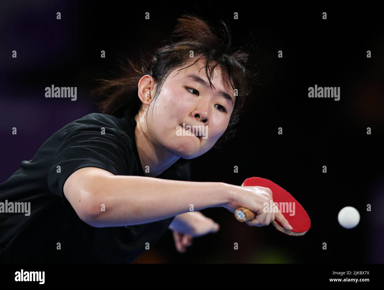 Malaysias Li Sian Alice Chang in action against Wales Charlotte Carey during the Womens Table Tennis Team Semi-Final match between Team Wales and Team Malaysia at The NEC on day three of