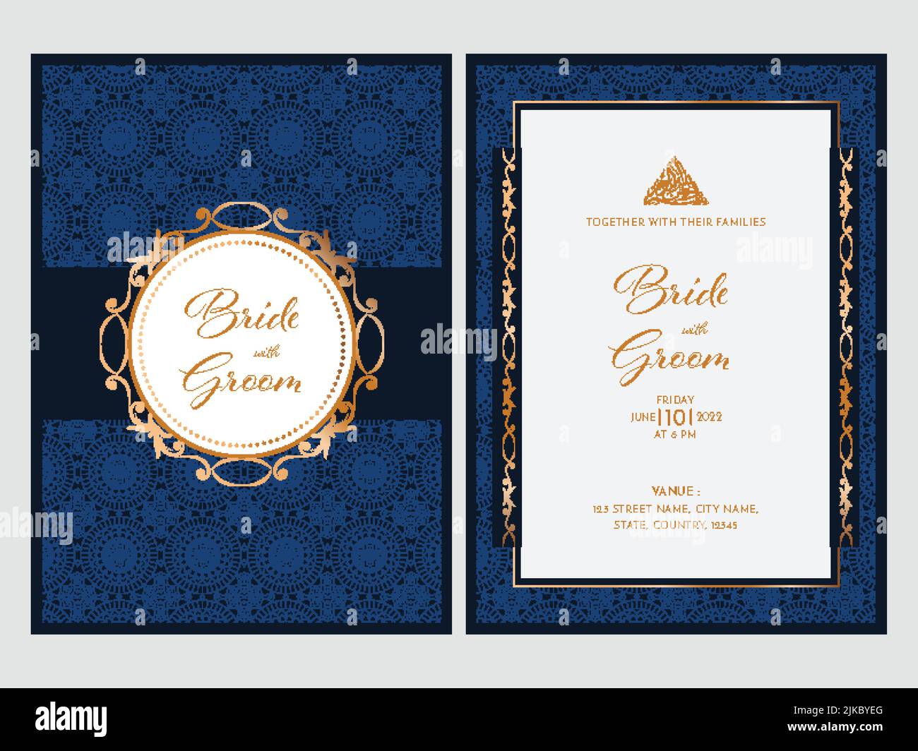 Islamic Wedding Invitations Muslim Wedding Cards Navy With Brown and Beige  Pattern Invites 