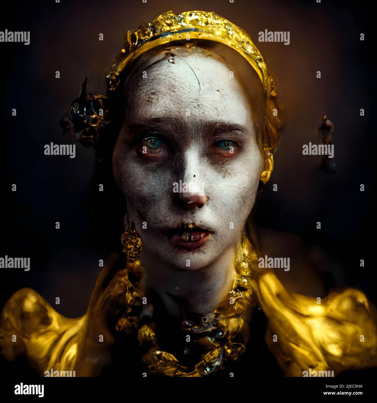 Digital Illustration of a dramatic portrait of a zombie queen, zombie