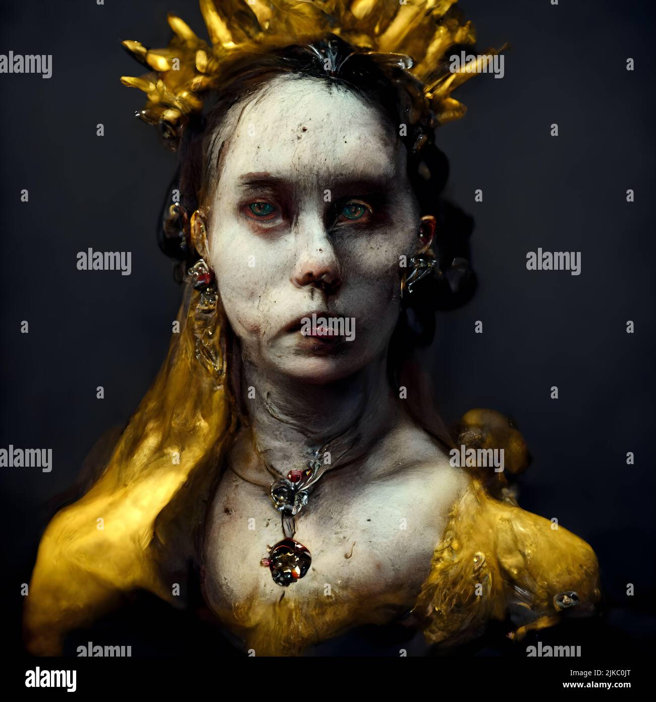 Digital Illustration of a dramatic portrait of a zombie queen, zombie