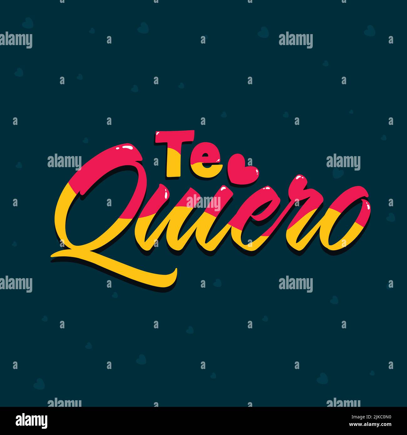 Spanish Language Of I LOVE YOU (Te Quiero) Font On Teal Hearts Background. Stock Vector