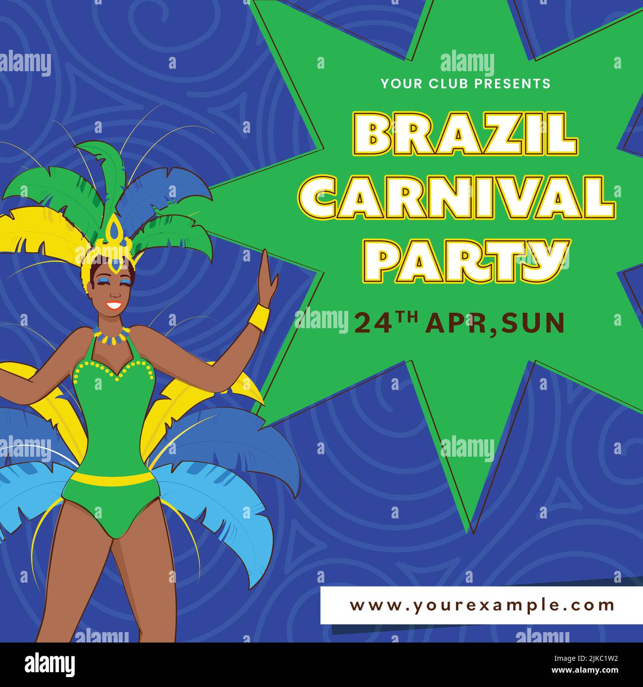 Brazil Carnival Invitation Card With Female Samba Dancer On Green And
