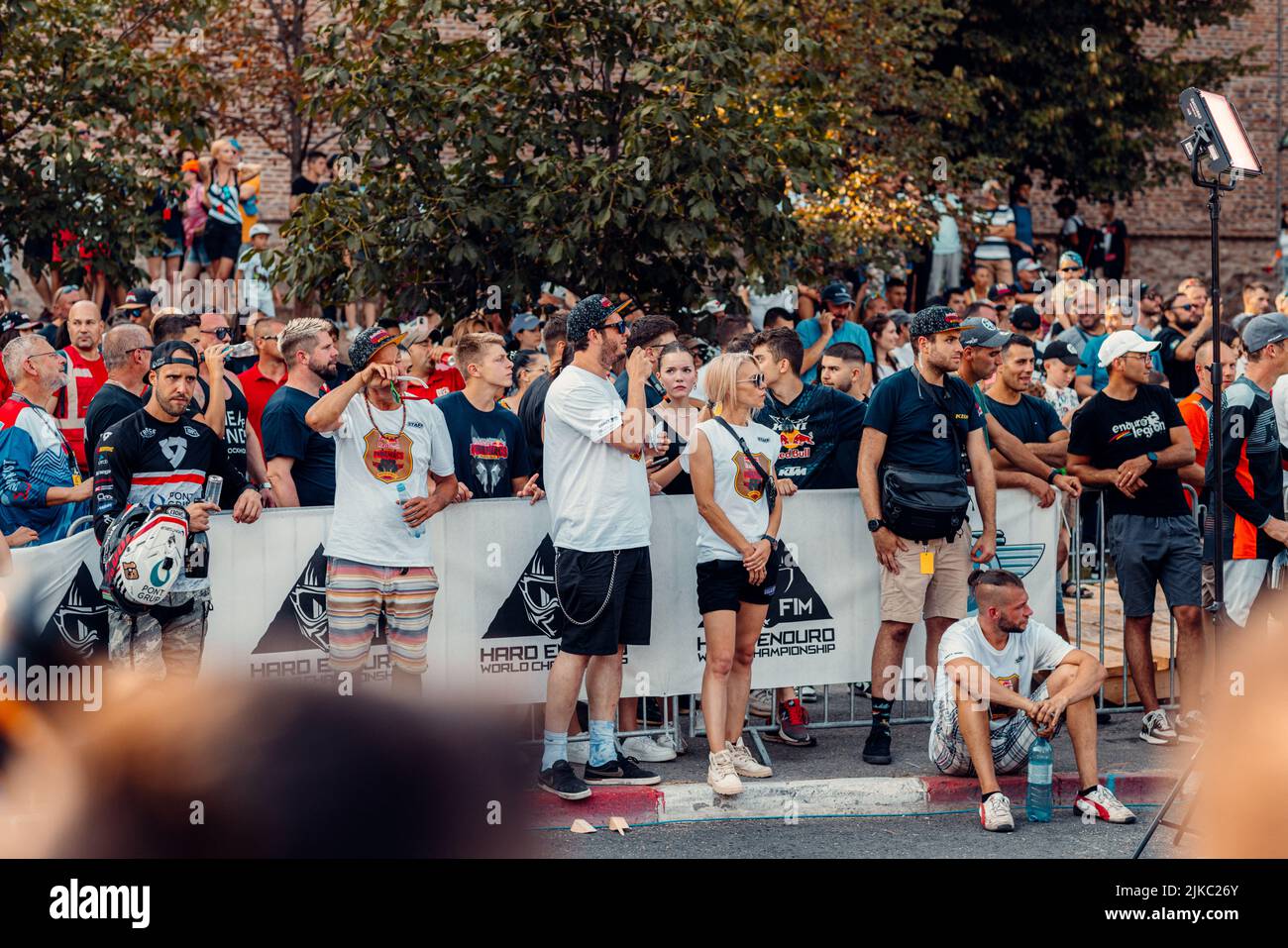 A group of people in Red Bull Romaniacs off-road hard enduro rallye marathon Stock Photo