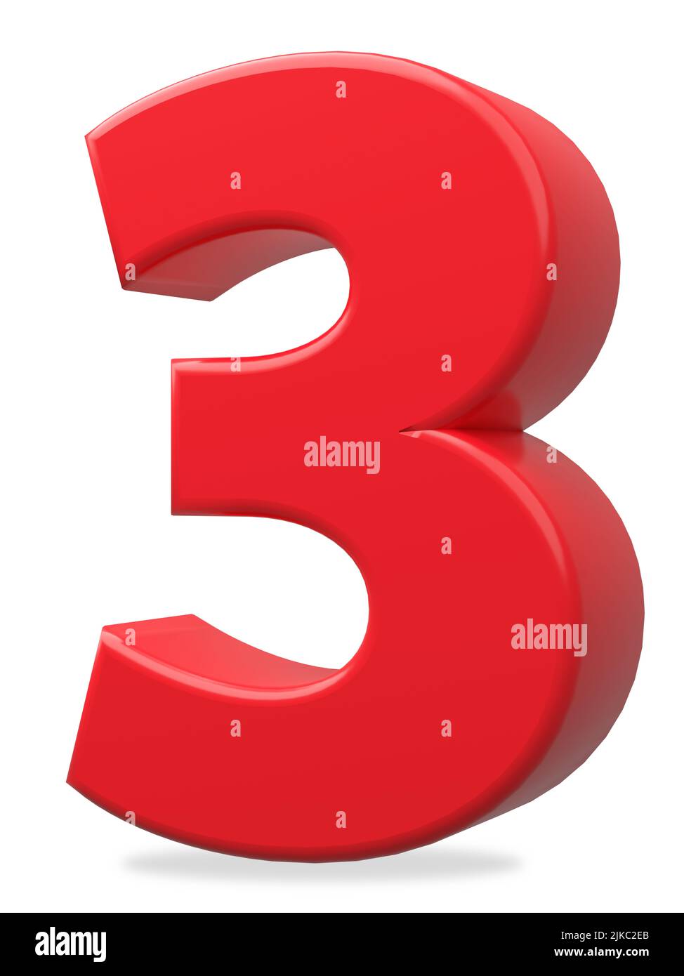 Red number 3 on isolated white background. 3d illustration, render ...