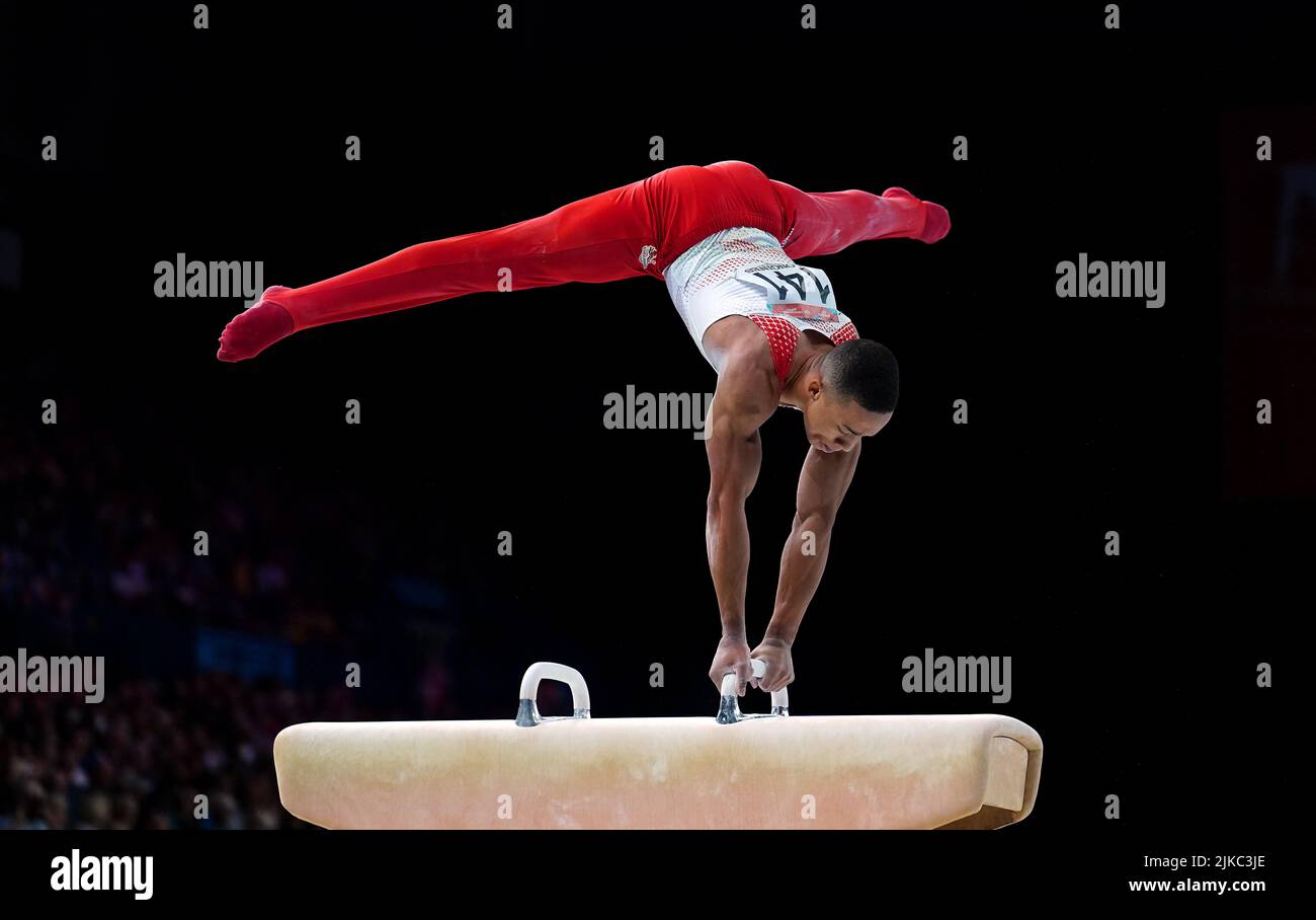 England's Joe Fraser competes in the Men's Pommel Horse Final at Arena