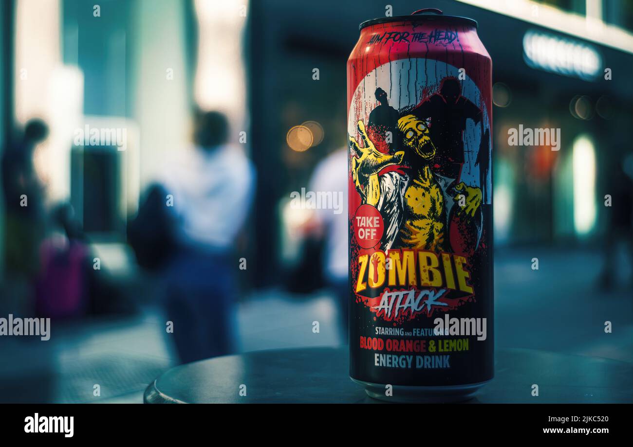 Stuttgart,Germany,July 05,2022:Kingstreet This is a bizarre can with an energy drink called Zombie Attack. Stock Photo