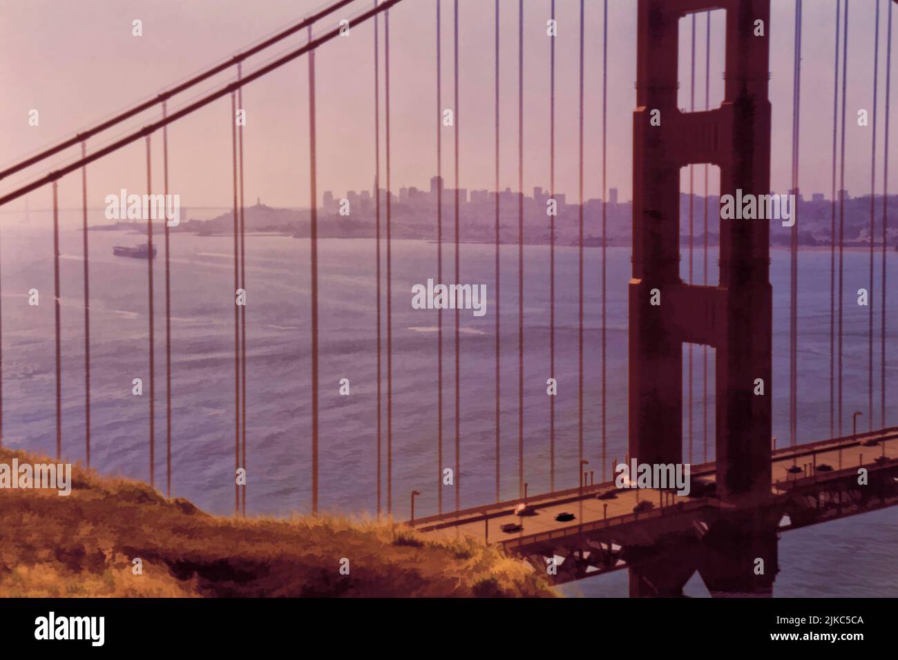 Golden gate bridge with San Francisco in the background. Stock Photo