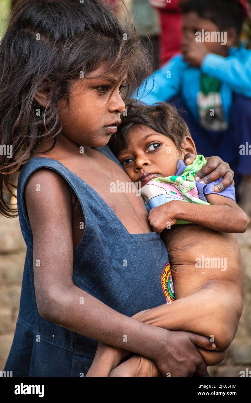 Bihar has multidimensionally poor. Eleven Bihar districts have poverty Kishanganj, Araria, Kaimur, Madhepura, Purba Champaran and Supaul Stock Photo