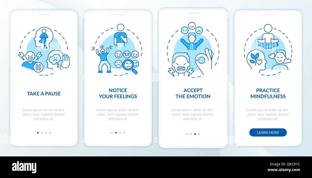 Emotional regulation skills blue onboarding mobile app screen Stock ...