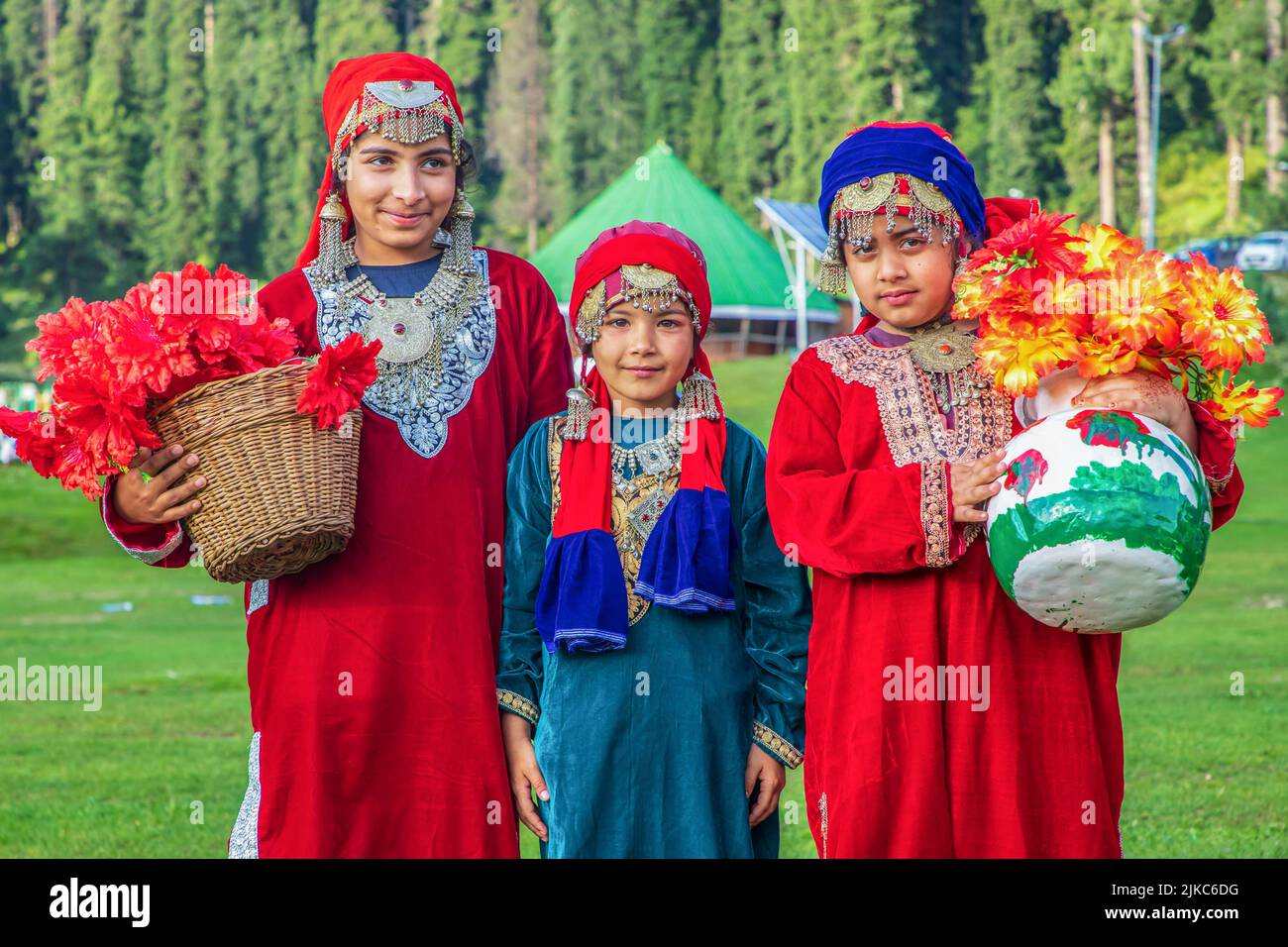 Kids Dressed In Traditional Kashmiri Dresses Pose For A Photo On A 