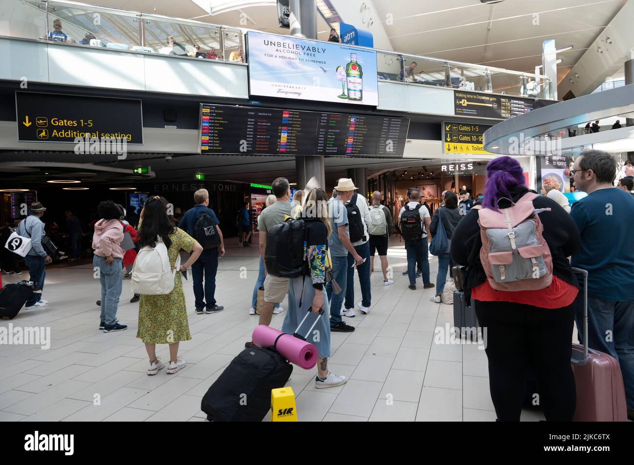 Gatwick airport July 2022. Passengers wait to depart. Stock Photo