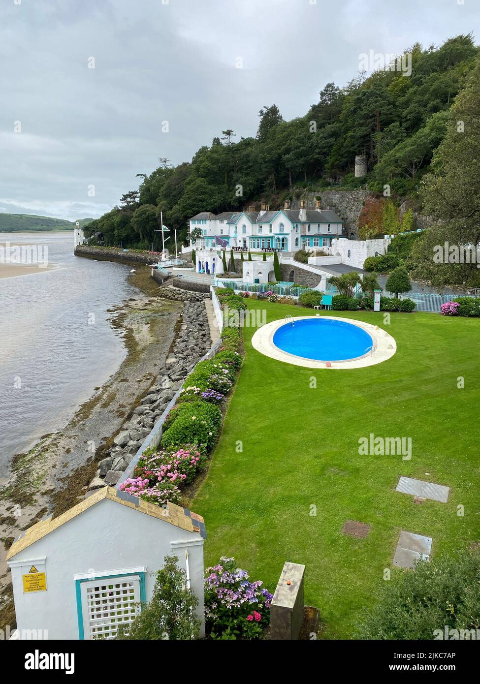 a vertical shot of Hotel Portmeirion located in United Kingdom Stock Photo