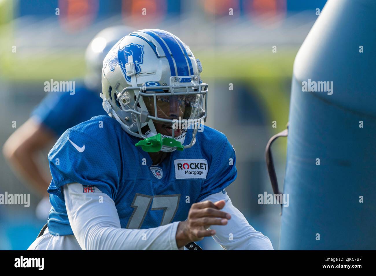 ALLEN PARK, MI - AUGUST 05: Detroit Lions WR Kalil Pimpleton (83) in action  during Lions training camp on August 5, 2022 at Detroit Lions Training Camp  in Allen Park, MI (Photo