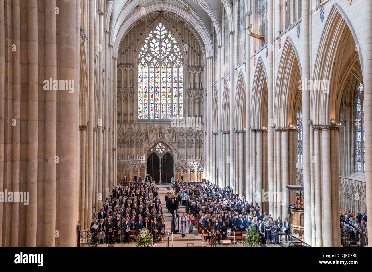 Pallbearers carry the coffin of Harry Gration at a service of thanksgiving for the BBC presenter at York Minster in York. Picture date: Monday August 1, 2022. Stock Photo