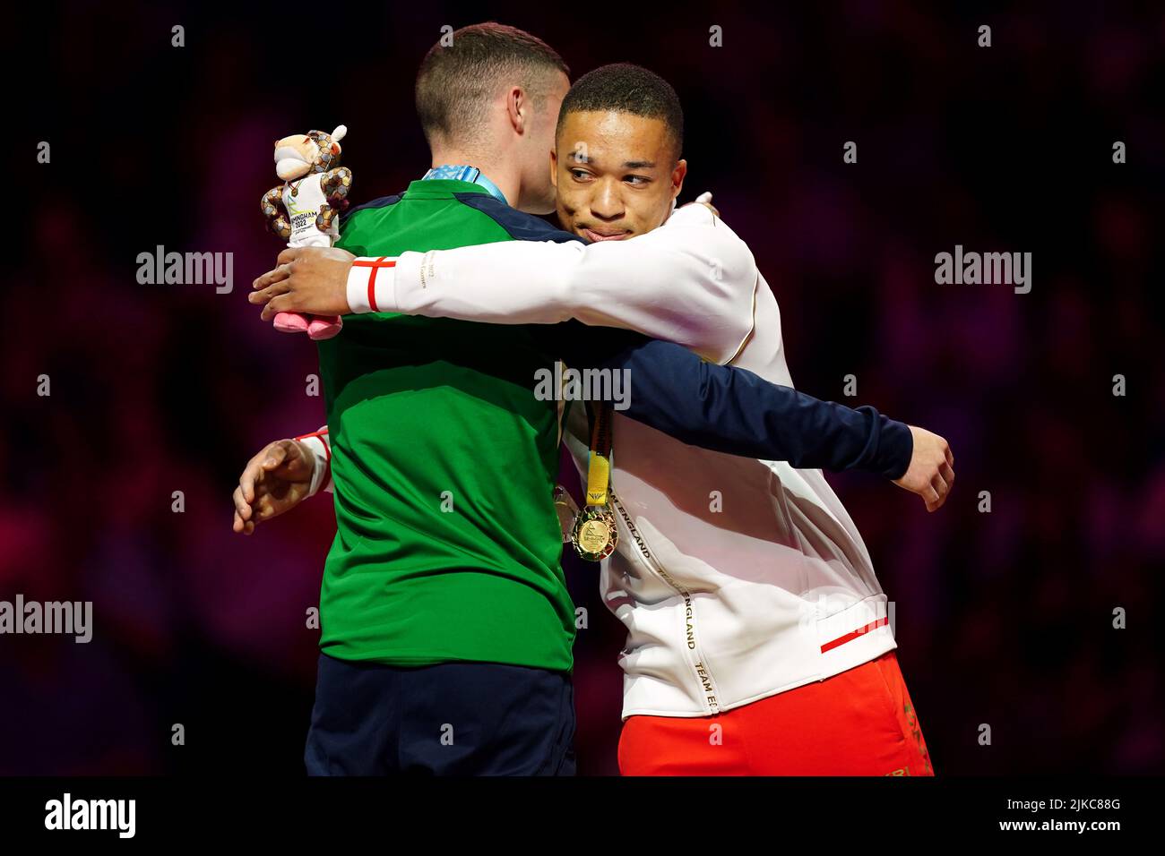 England's Joe Fraser (gold) and Northern Ireland's Rhys McClenaghan