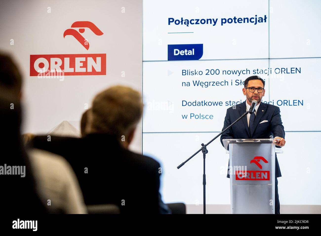 president-of-pkn-orlen-daniel-obajtek-seen-speaking-to-the-crowd-during
