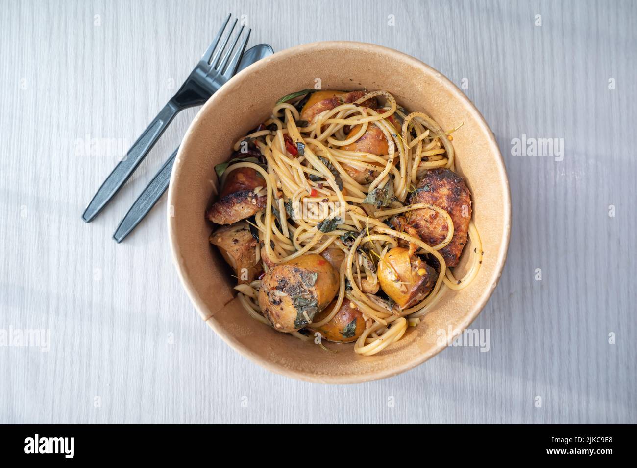 Thai spicy herb pasta with northern Thai sausage. Top view Stock Photo