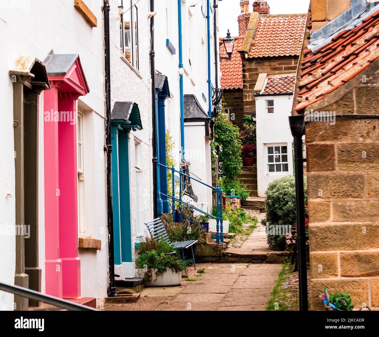 A beautiful view of Robin Hood's Bay cottages with colorful doors in England Stock Photo Alamy