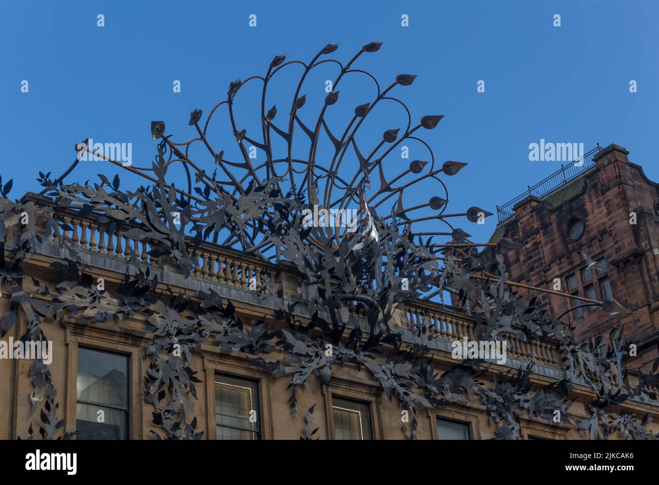 A low angle shot of the Princes Square Shopping Centre against blue sky in Glasgow, Scotland Stock Photo