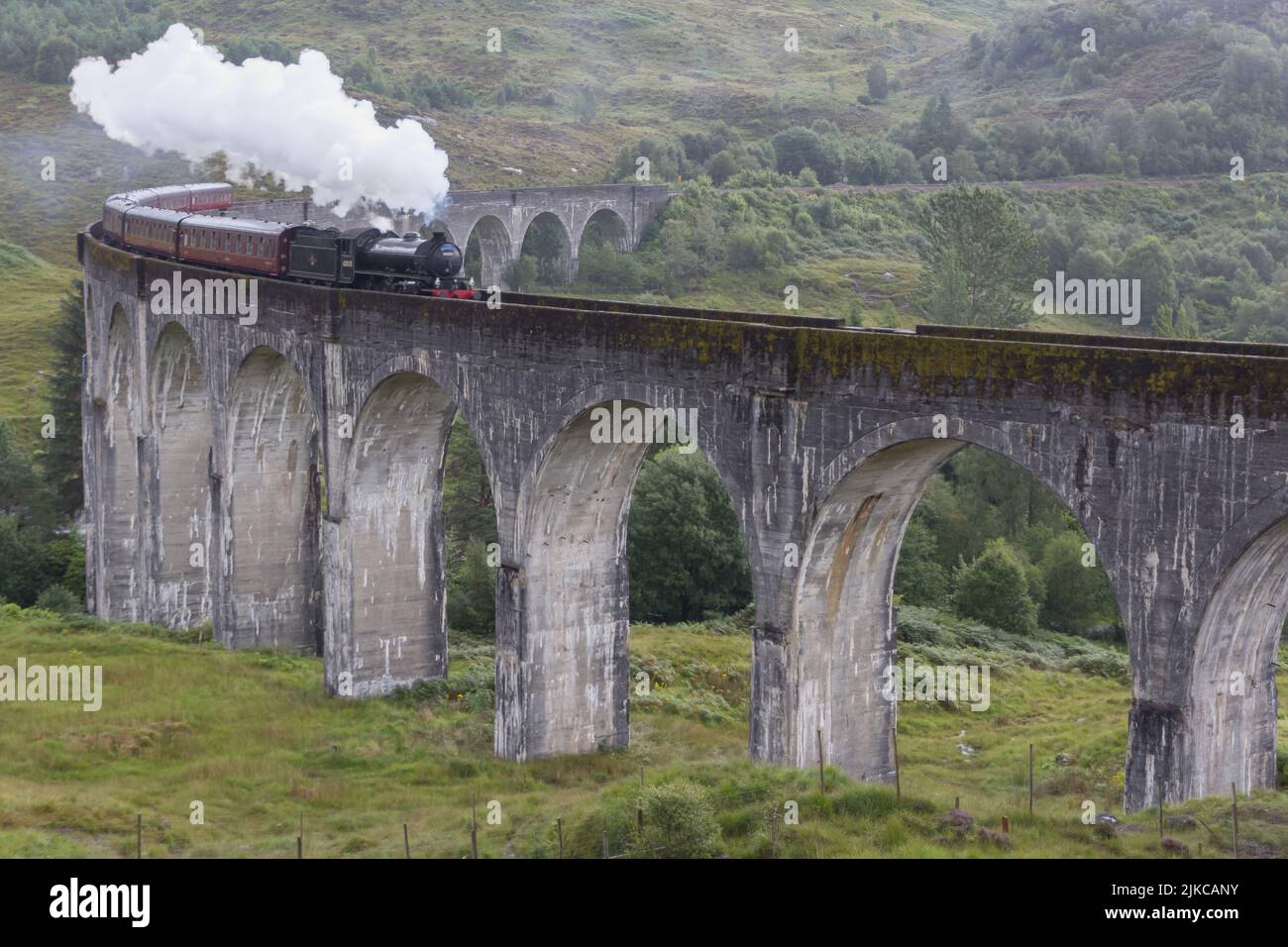 The Harry Potter train on the bridge in Scotland Stock Photo Alamy