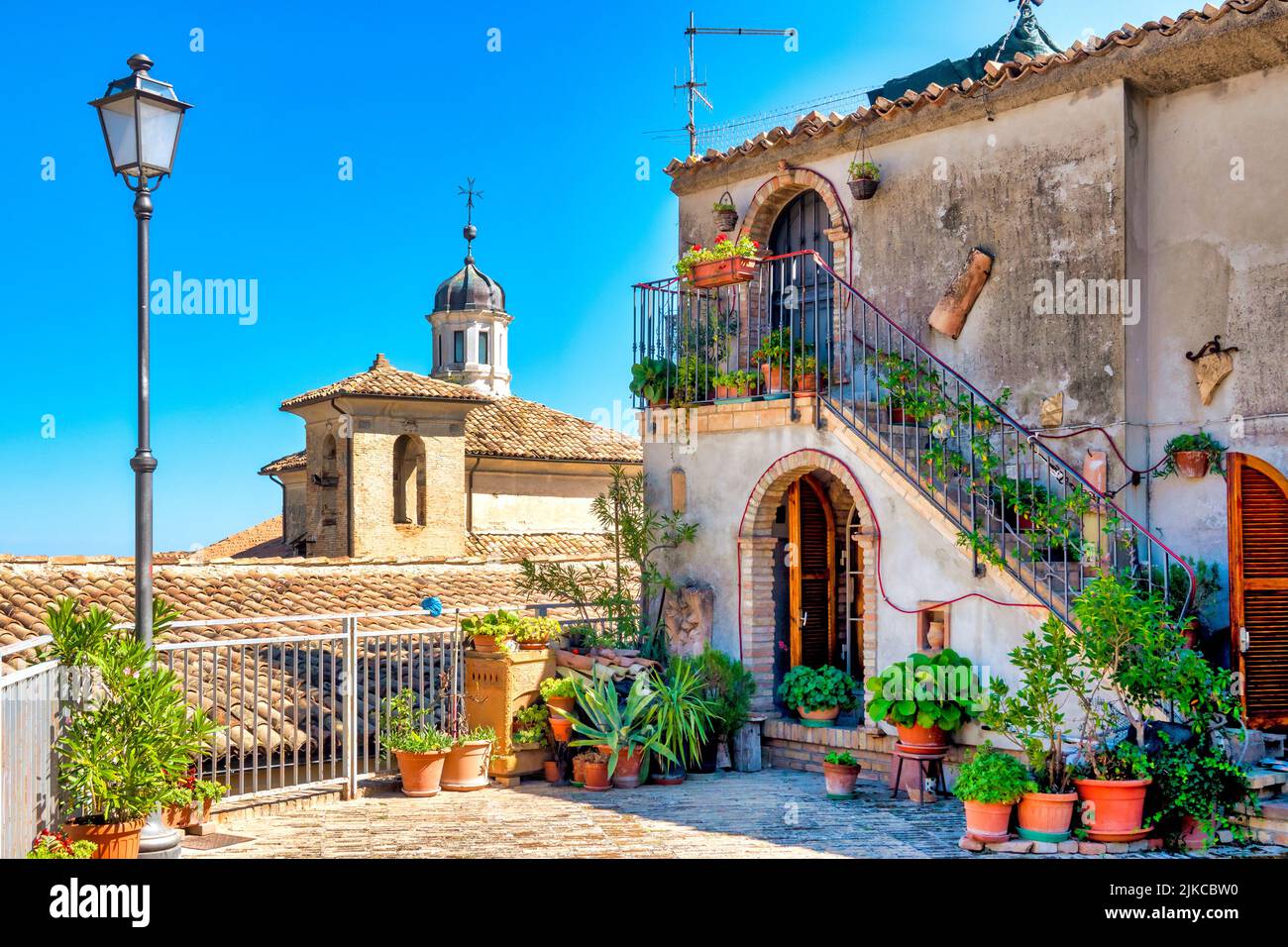 View of the rooftops of the Castello district, Penne, Italy, Stock Photo