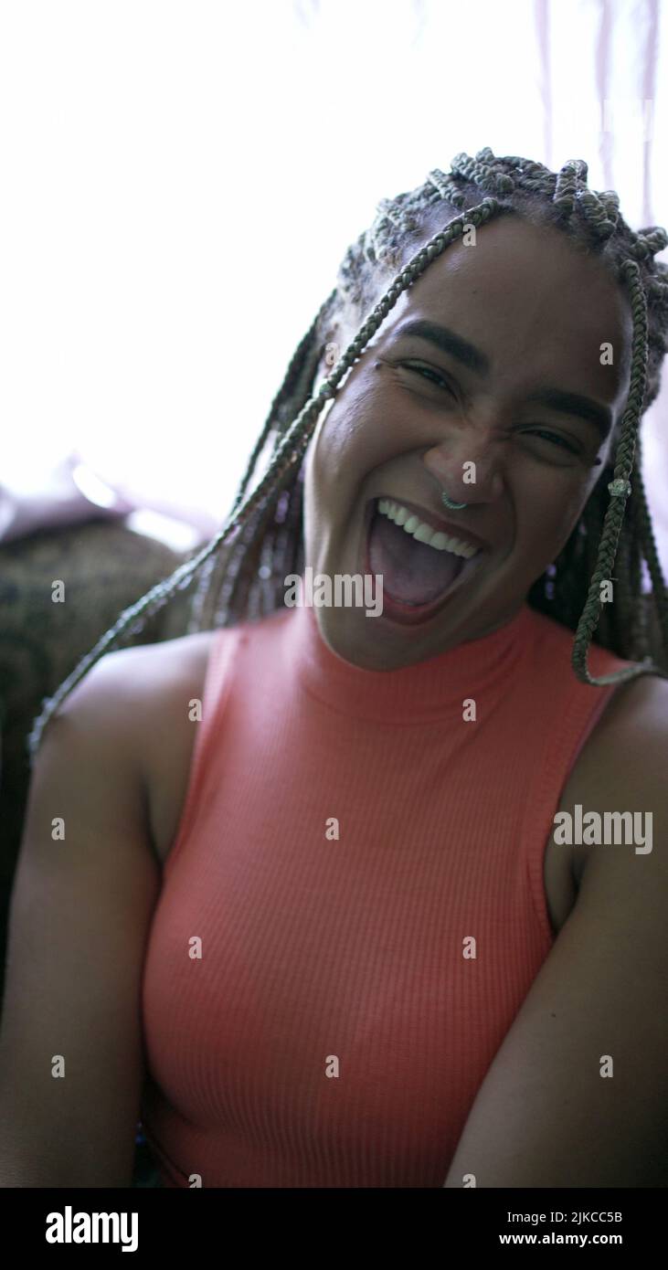 A happy black woman smiling at camera with Box Braids hairstyle ...