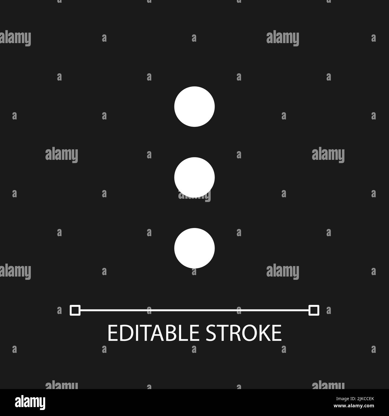 Three vertical dots menu pixel perfect white linear ui icon for dark theme Stock Vector