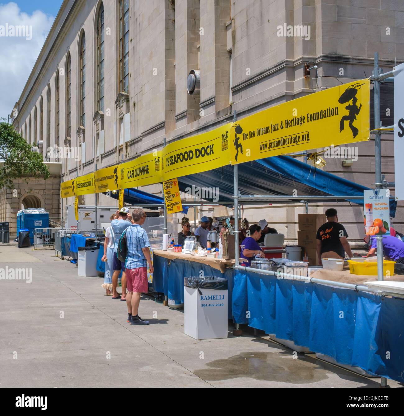 NEW ORLEANS, LA, USA - JUNE 12, 2022: Food booths at the free Louisiana Cajun-Zydeco Festival in Louis Armstrong Park Stock Photo