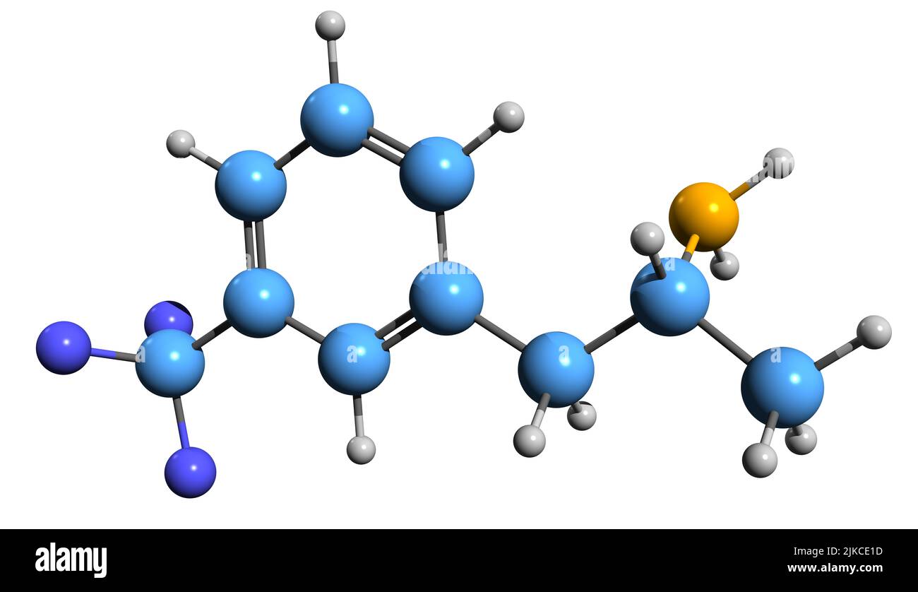 3D image of Norfenfluramine skeletal formula - molecular chemical structure of 3-trifluoromethylamphetamine isolated on white background Stock Photo