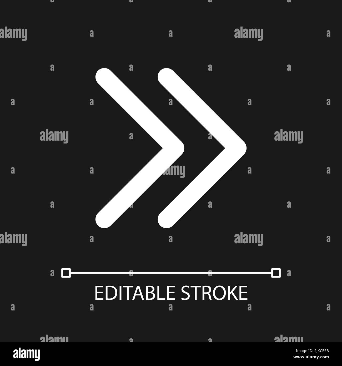 Right double arrow pixel perfect white linear ui icon for dark theme Stock Vector