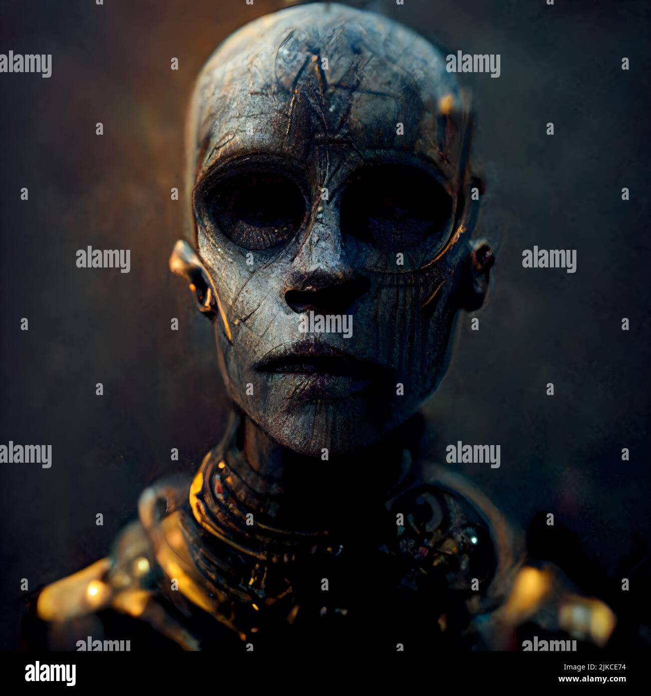 Alien creature Portrait 3D illustration with dramatic lighting reflecting the cultural heritage of another world of Demonic paranormal creatures Stock Photo