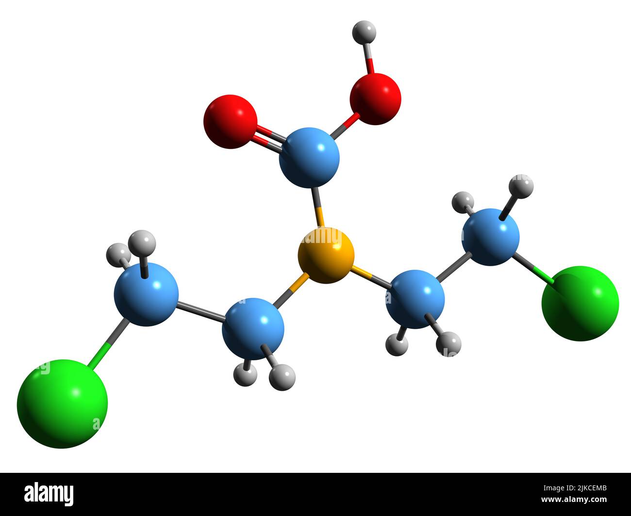 3D image of Normustine skeletal formula - molecular chemical structure of  nitrogen mustard isolated on white background Stock Photo