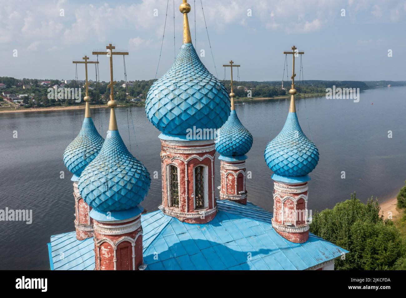 Aerial view of the Church of Transfiguration and Kazan Virgin (1758) on ...