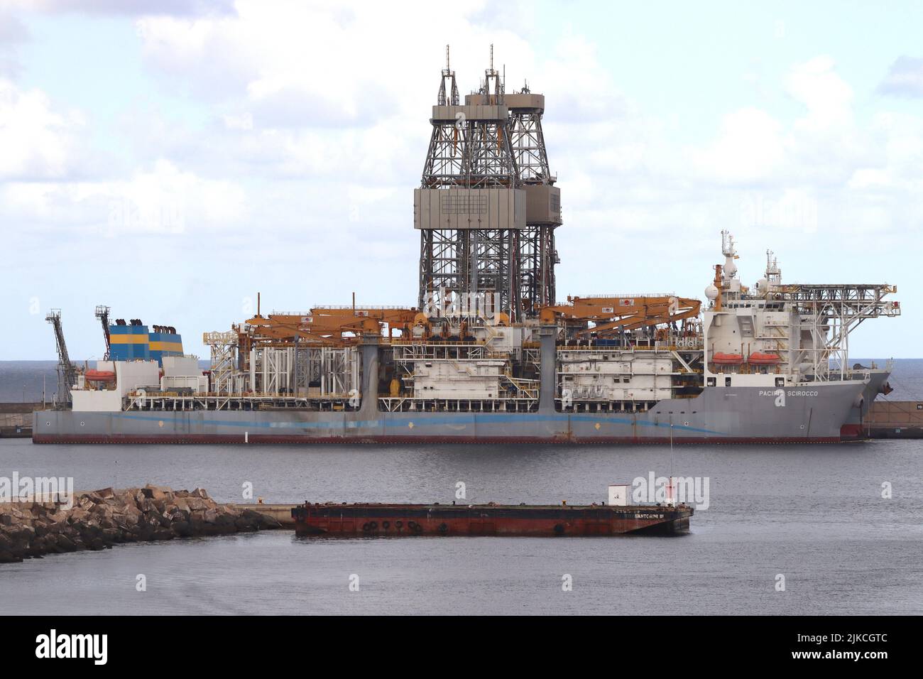 The drilling ship Pacific Scirocco - 60,000 tons - berthed at Las Palmas, Grand Canaria. Stock Photo