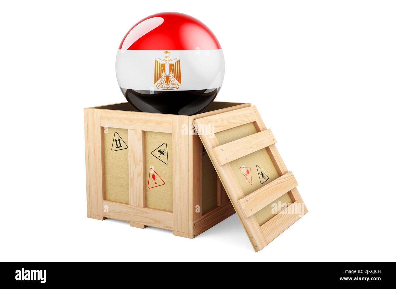 Wooden box, parcel with Egyptian flag. Shipping and delivery in Egypt