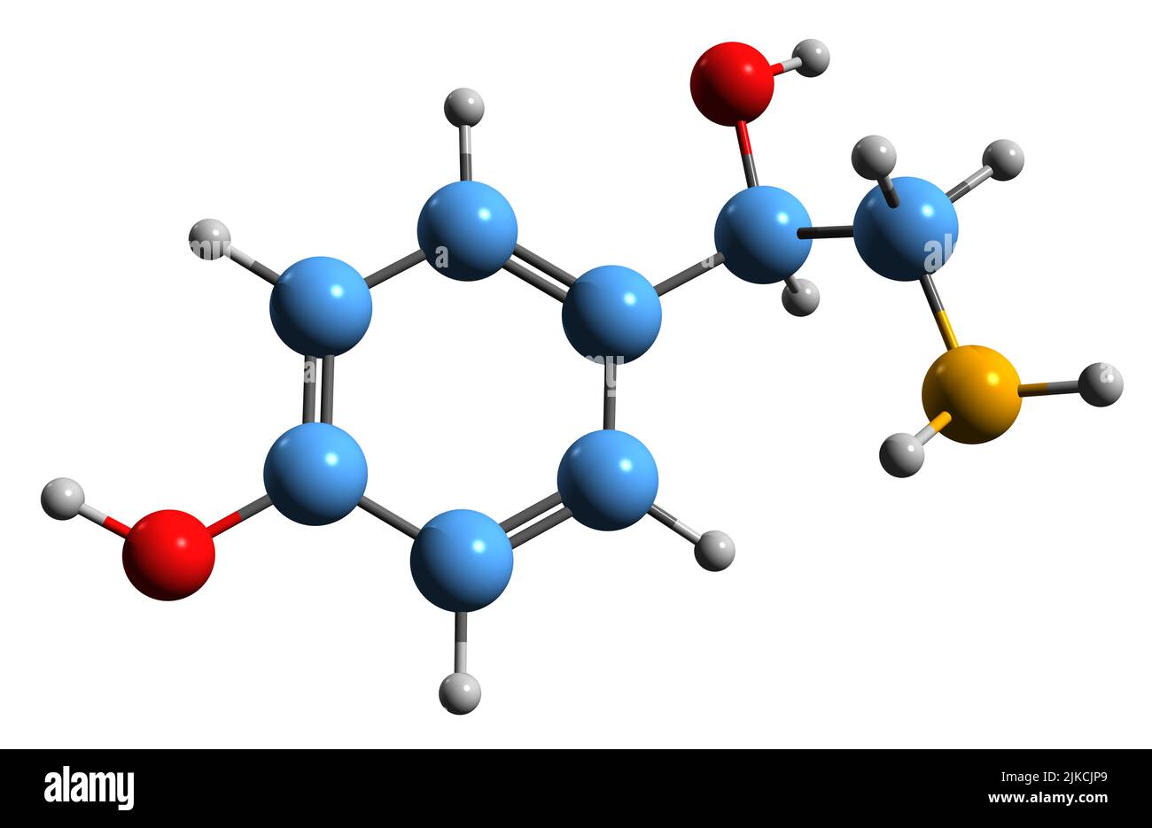 3D image of Octopamine skeletal formula - molecular chemical structure of  stimulant drug isolated on white background Stock Photo