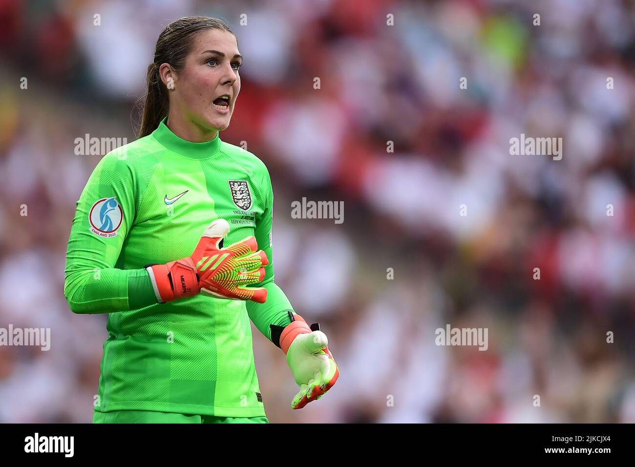 London, UK. 31st July, 2022. Mary Earps, the goalkeeper of England Women looks on during the game.UEFA Women's Euro England 2022 Final, England women v Germany women at Wembley Stadium in London on Sunday 31st July 2022. this image may only be used for Editorial purposes. Editorial use only, license required for commercial use. No use in betting, games or a single club/league/player publications. pic by Steffan Bowen/Andrew Orchard sports photography/Alamy Live news Credit: Andrew Orchard sports photography/Alamy Live News Stock Photo
