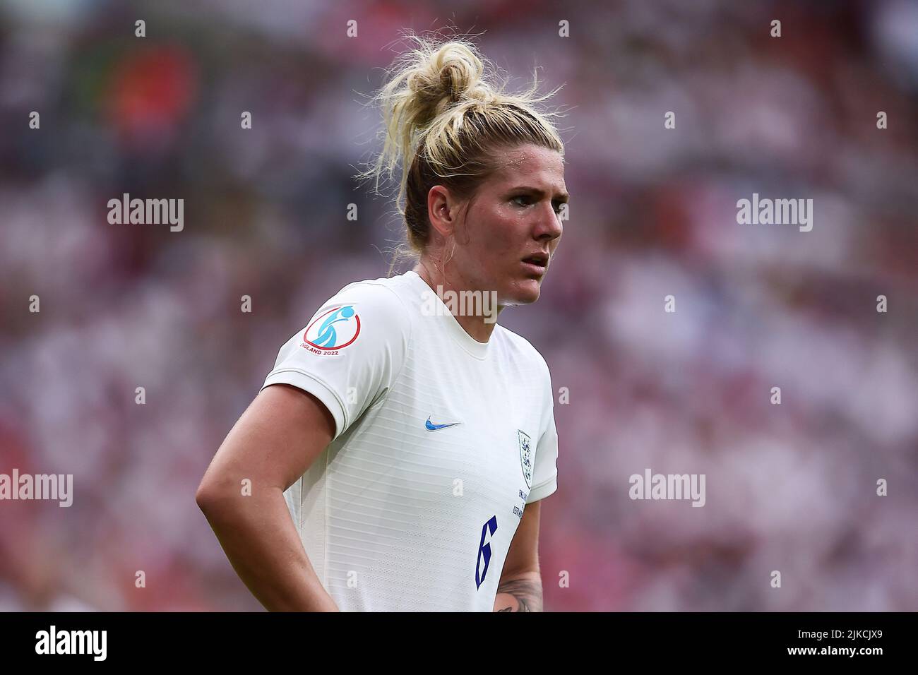London, UK. 31st July, 2022. Millie Bright of England Women looks on. UEFA Women's Euro England 2022 Final, England women v Germany women at Wembley Stadium in London on Sunday 31st July 2022. this image may only be used for Editorial purposes. Editorial use only, license required for commercial use. No use in betting, games or a single club/league/player publications. pic by Steffan Bowen/Andrew Orchard sports photography/Alamy Live news Credit: Andrew Orchard sports photography/Alamy Live News Stock Photo