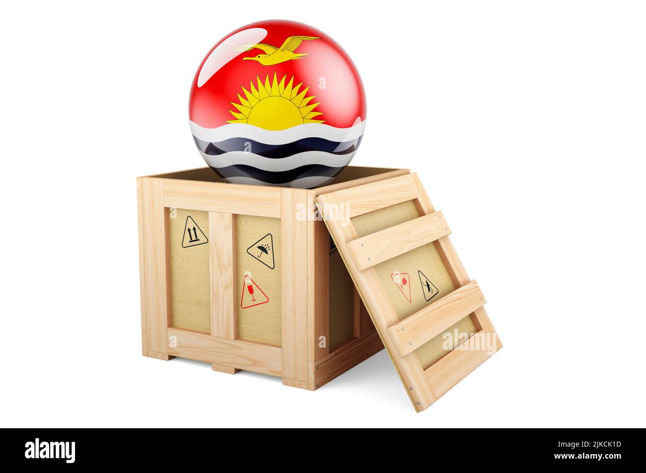 Wooden box, parcel with Kiribatian flag. Shipping and delivery in