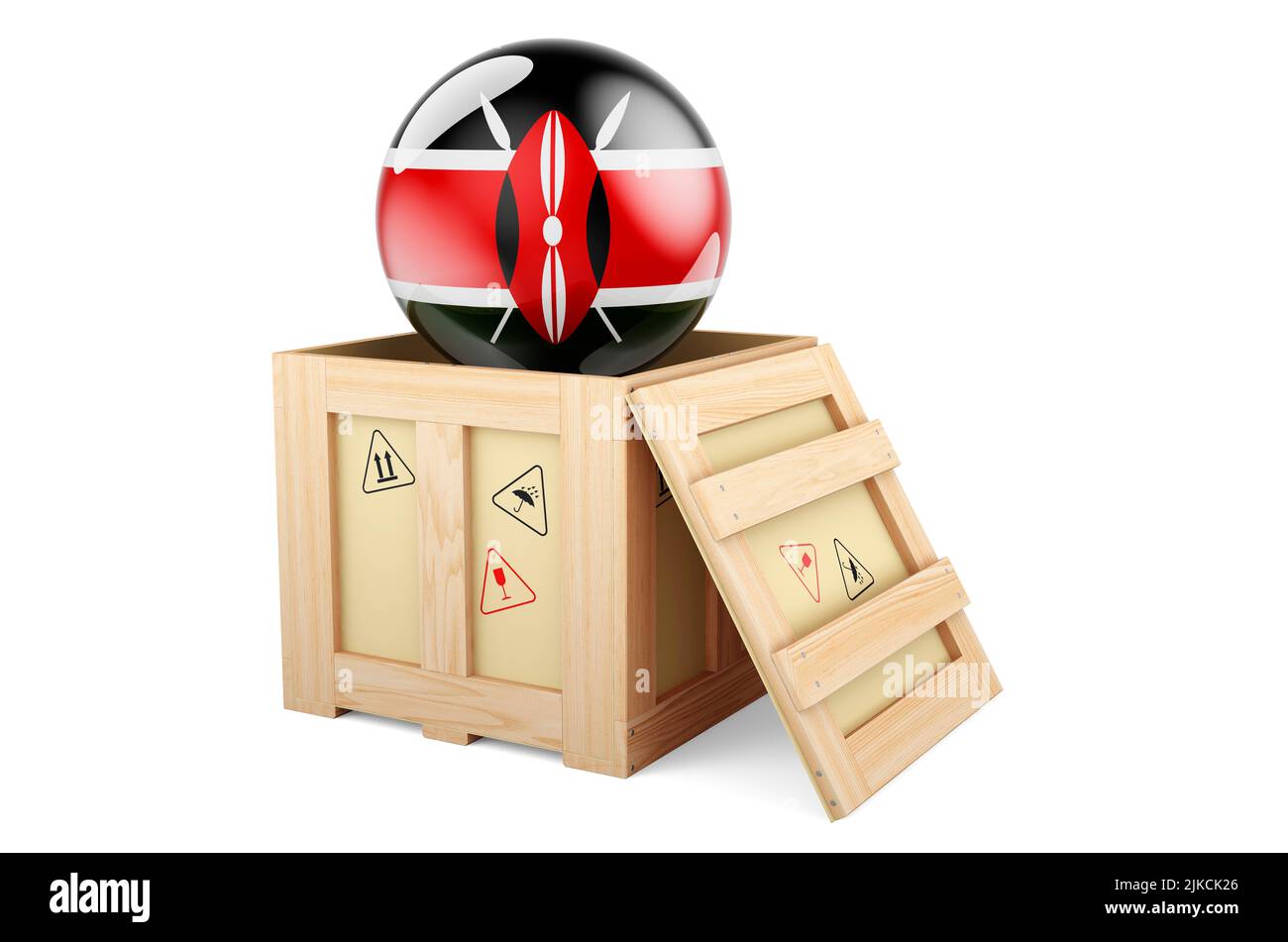 Wooden box, parcel with Kenyan flag. Shipping and delivery in Kenya