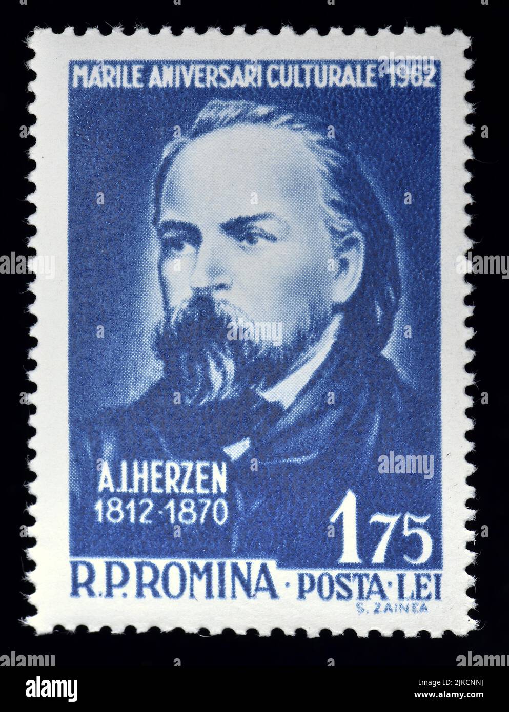Romanian postage stamp (1962) : Aleksandr Ivanovich Herzen (1812-1870) Russian writer and thinker known as the 'father of Russian socialism' Stock Photo
