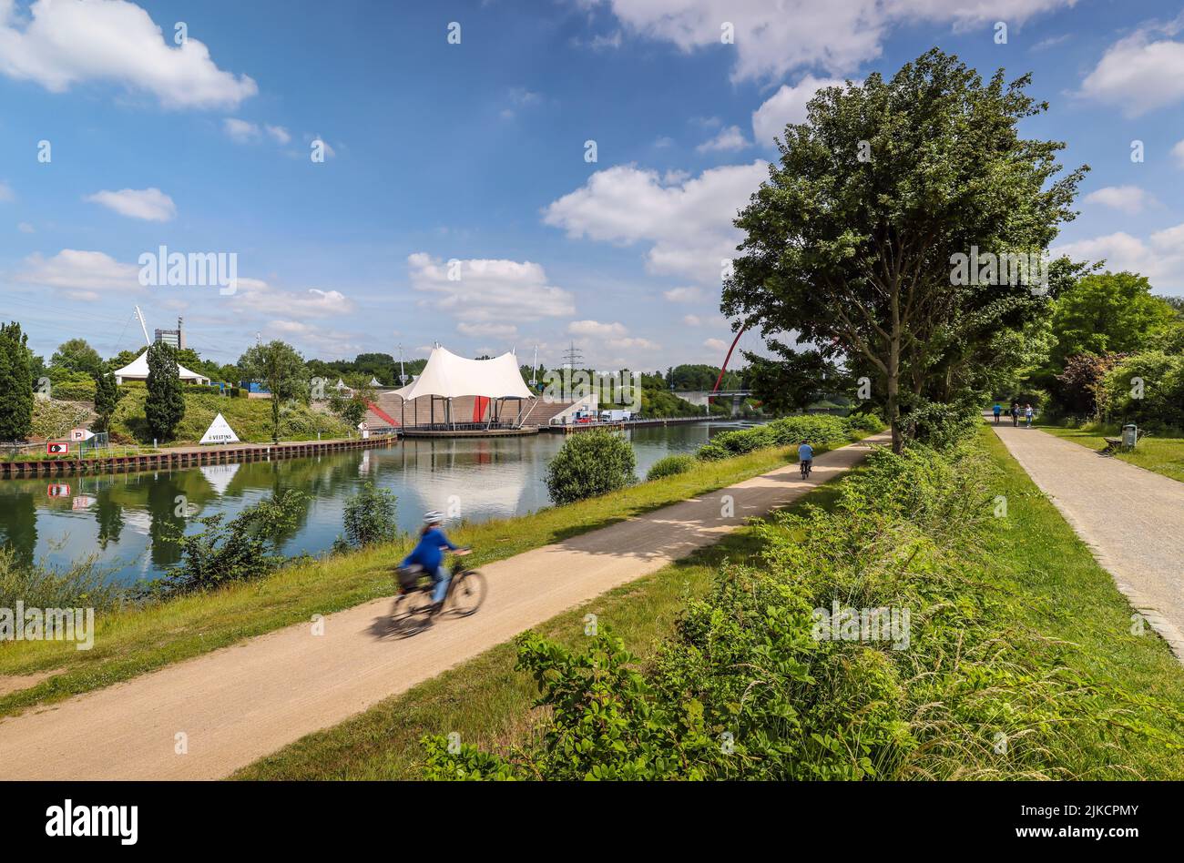 Gelsenkirchen, North Rhine-Westphalia, Germany - Nordsternpark, here with the open-air stage Amphitheater on the Rhine-Herne Canal. Parks and gardens Stock Photo