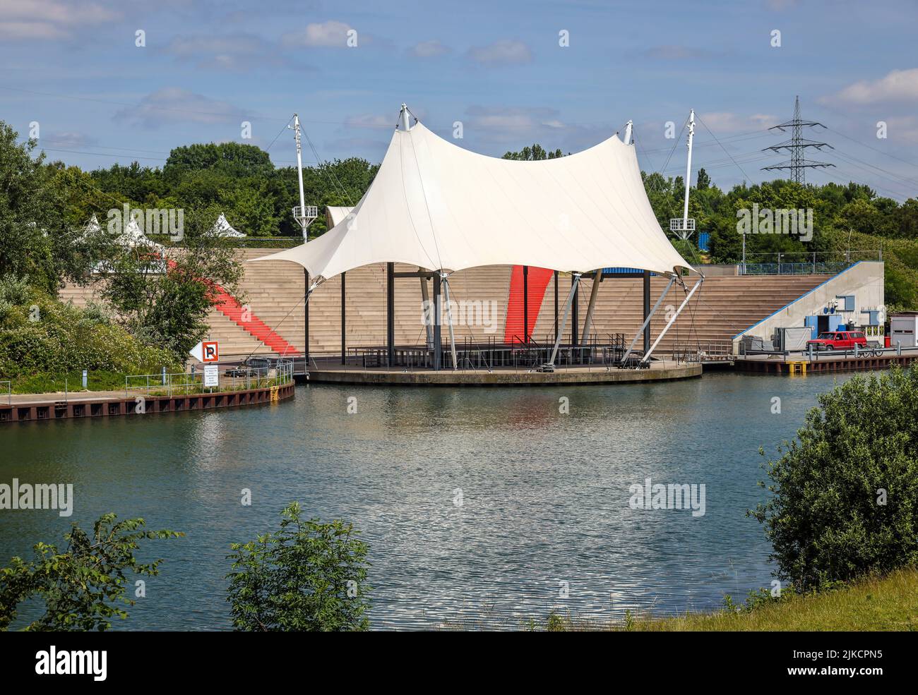 Gelsenkirchen, North Rhine-Westphalia, Germany - Nordsternpark, here with the open-air stage Amphitheater on the Rhine-Herne Canal. Parks and gardens Stock Photo
