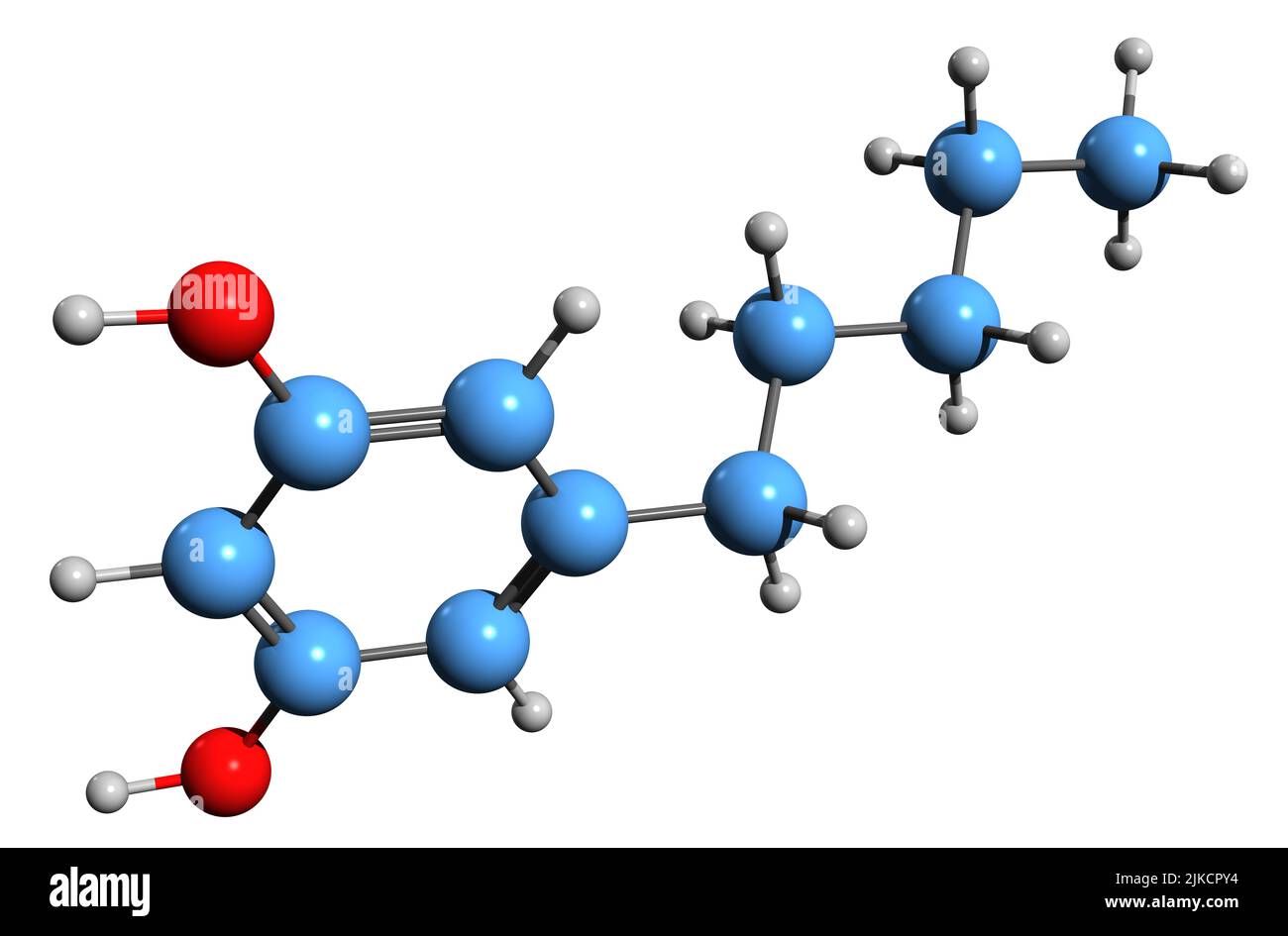 3D image of Olivetol skeletal formula - molecular chemical structure of 5-pentylresorcinol isolated on white background Stock Photo
